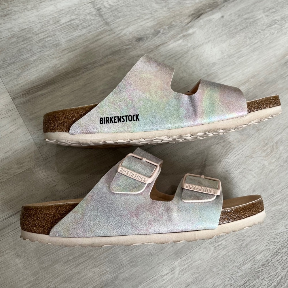 Birkenstock Arizona Iridescent Sandals Shoes Microfiber Vegan Support Comfort 38 - Picture 6 of 10